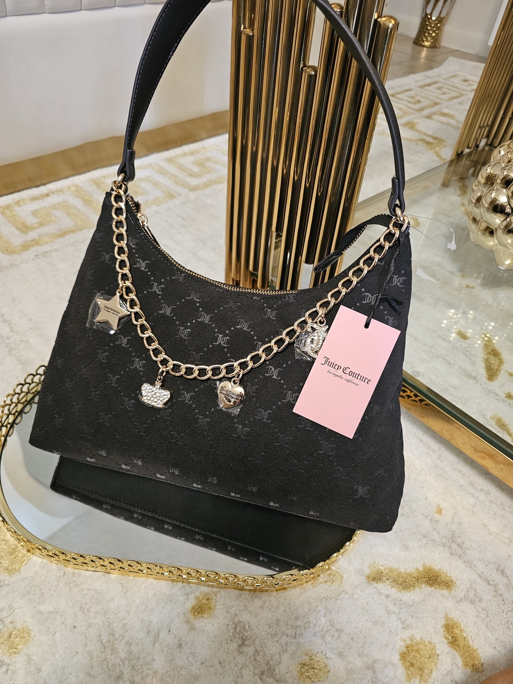 Juicy Couture Black Logo Charm Shoulder Bag